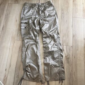 Vtg Y2k Satin Express Cargo Pants Chino Silver Gray Metallic Low Rise Cinch 8